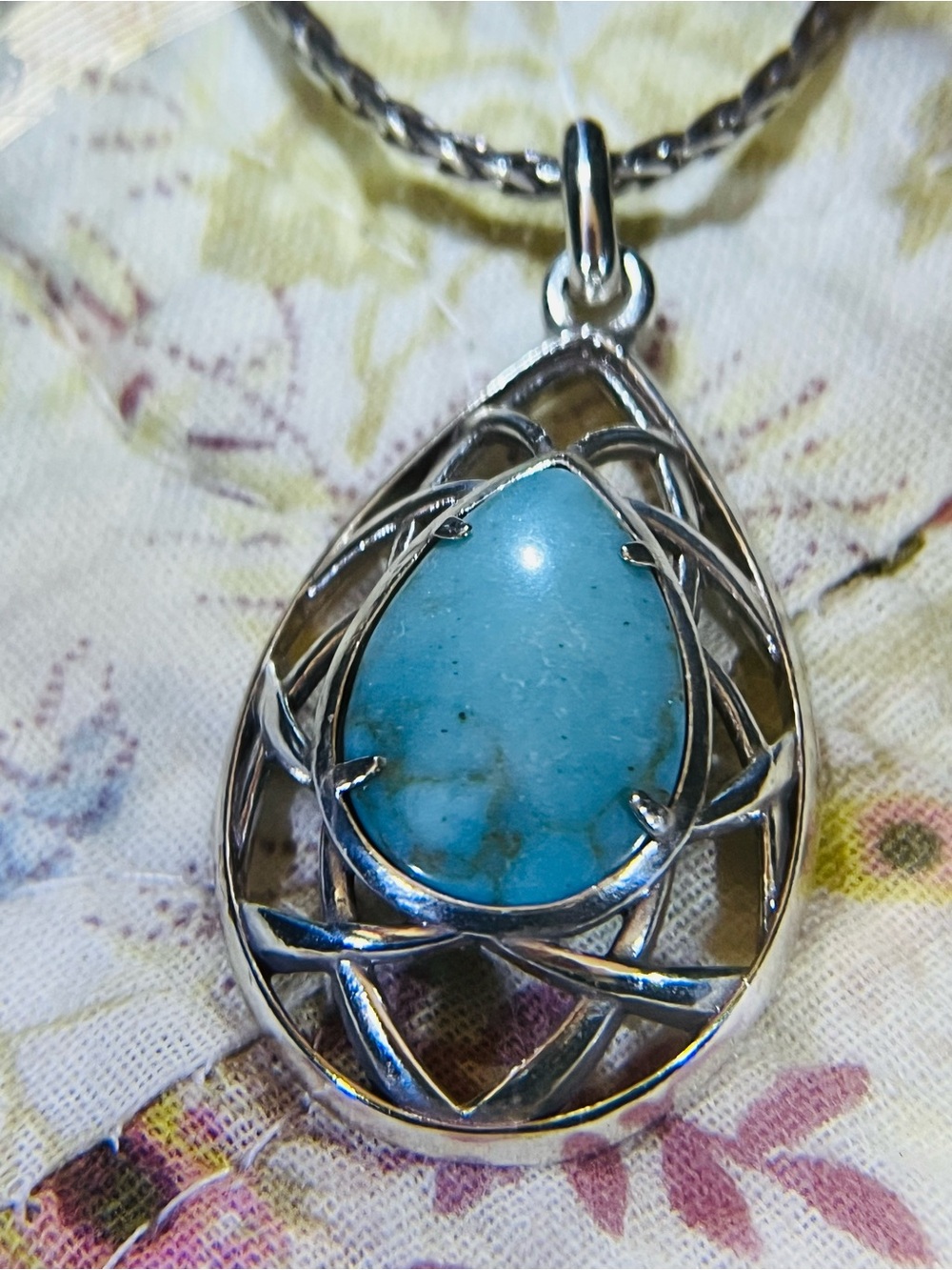Brighton /  Silver Teardrop Turquoise Colored Pendant Necklace